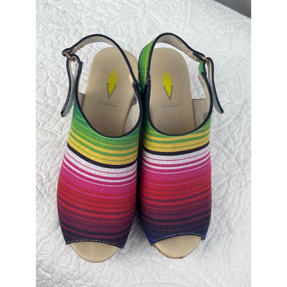 Volatile Womens 7 Multicolored Picadillo Wedge Serape Slingback Summer Sandal - Picture 7 of 12